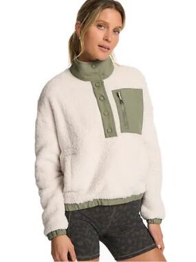 Cozy Sherpa Pullover with Olive Trim